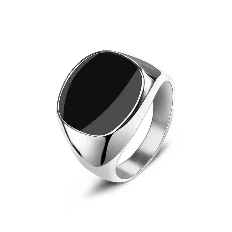 Anillo de sello negro con parte superior plana
