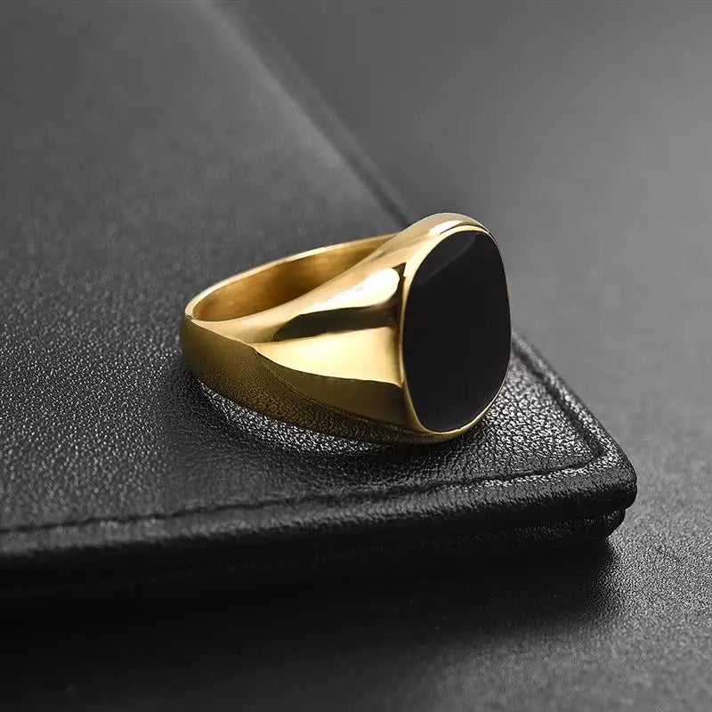 Anillo de sello negro con parte superior plana