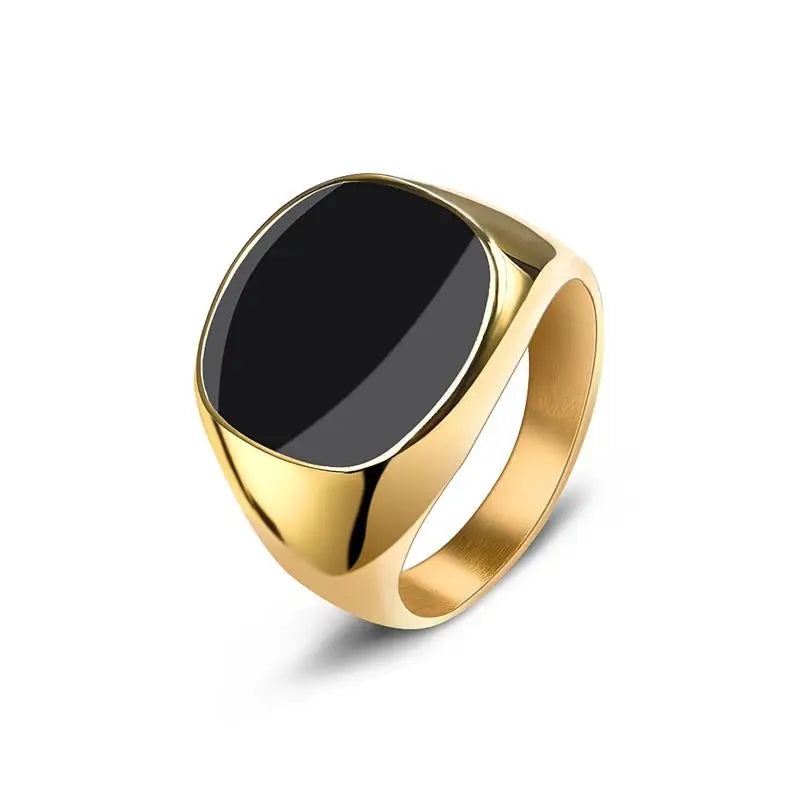Anillo de sello negro con parte superior plana