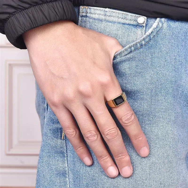 Anillo Simple De Piedra Negra