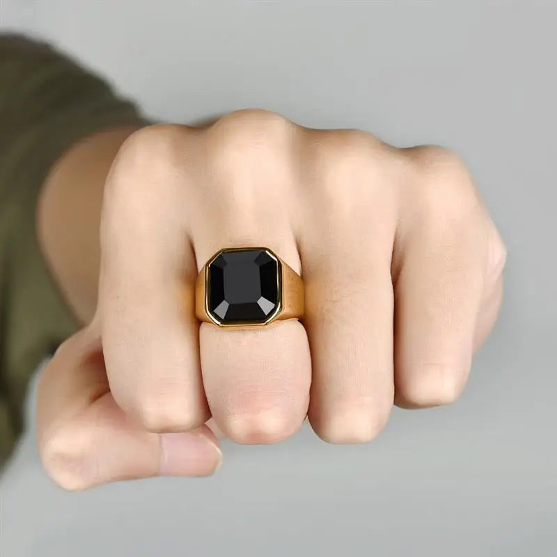 Anillo Geométrico De Piedra Negra