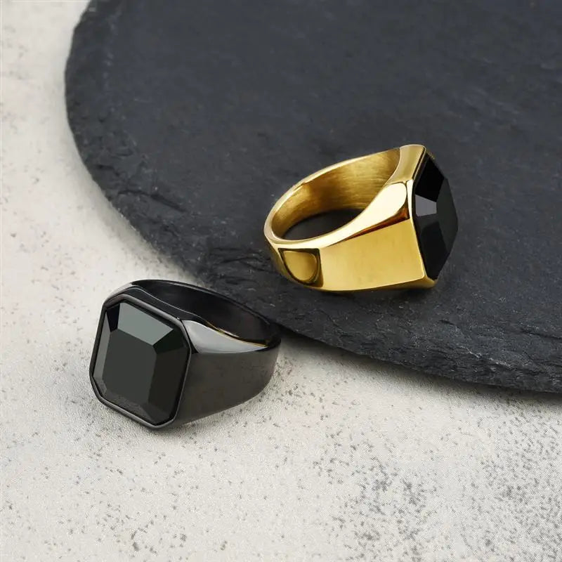 Anillo Geométrico De Piedra Negra