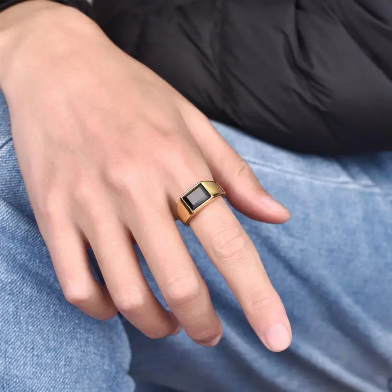 Anillo Simple De Piedra Negra