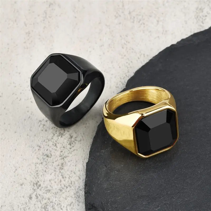 Anillo Geométrico De Piedra Negra