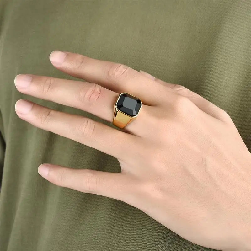 Anillo Geométrico De Piedra Negra
