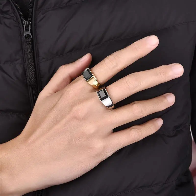 Anillo Simple De Piedra Negra