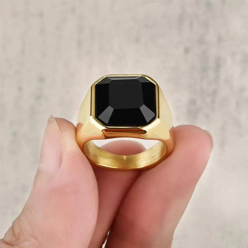 Anillo Geométrico De Piedra Negra