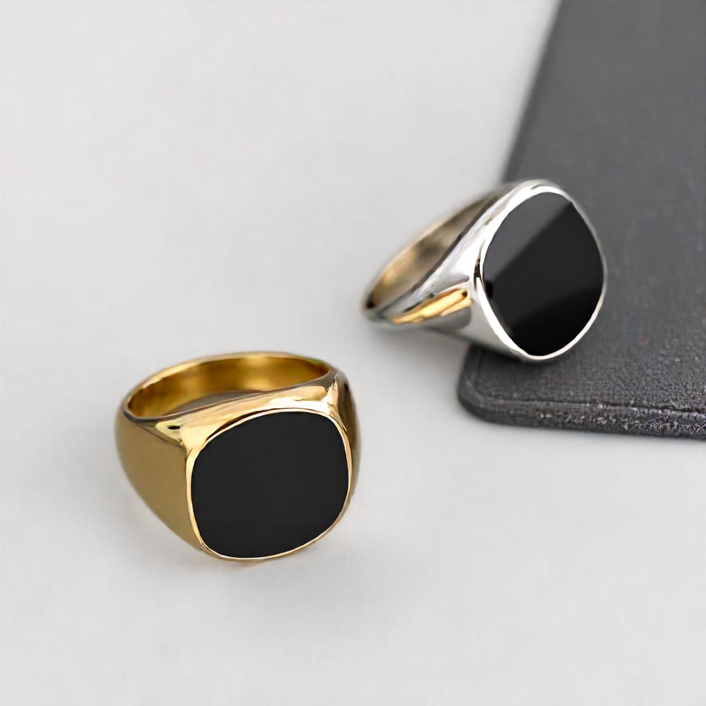 Anillo de sello negro con parte superior plana