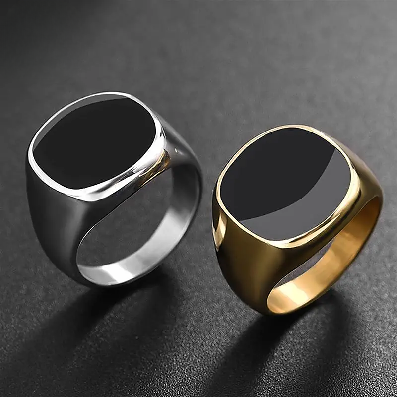 Anillo de sello negro con parte superior plana