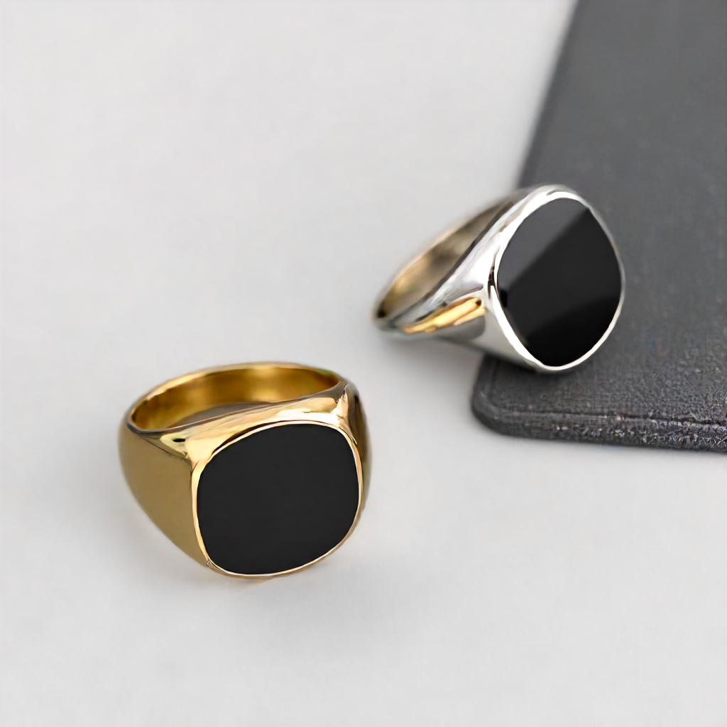 Black Signet Flat-Top Ring